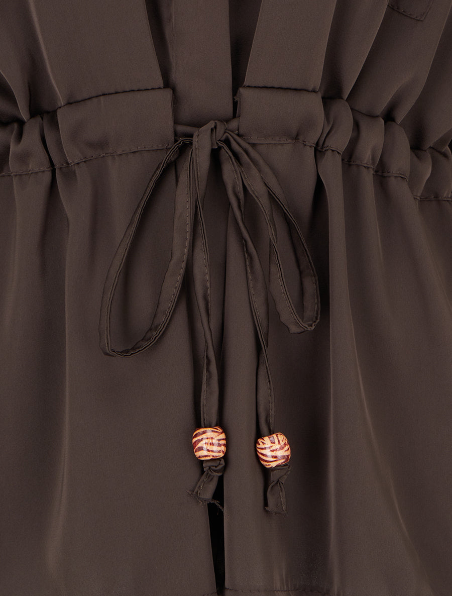 Chemise satinée ample à liens - Brun - 3