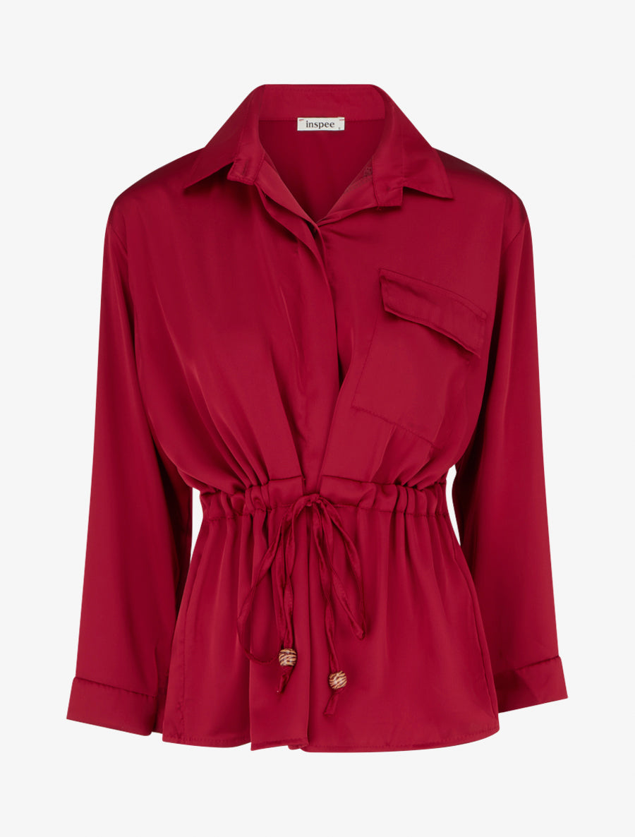 Chemise satinée ample à liens - Rouge - 1