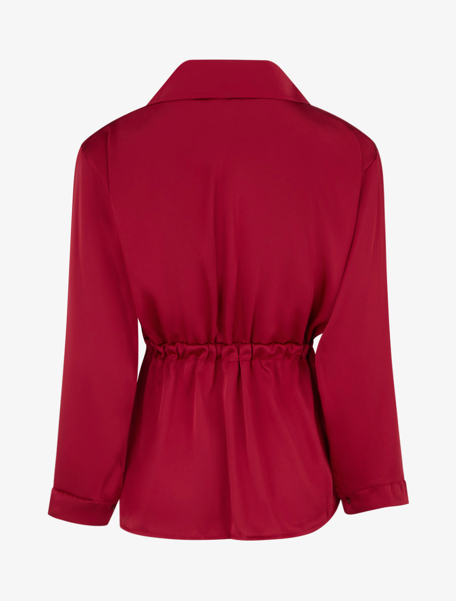 Chemise satinée ample à liens - Rouge - 2