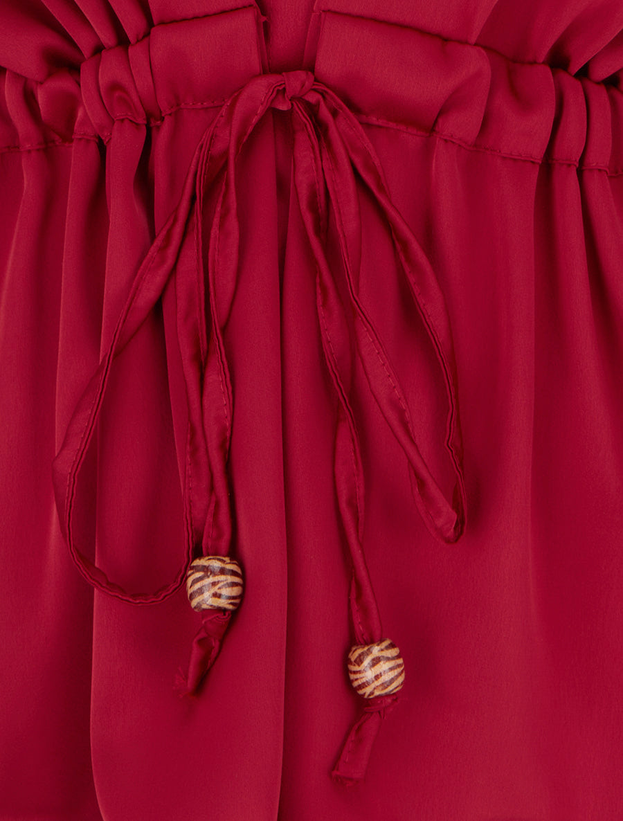 Chemise satinée ample à liens - Rouge - 3