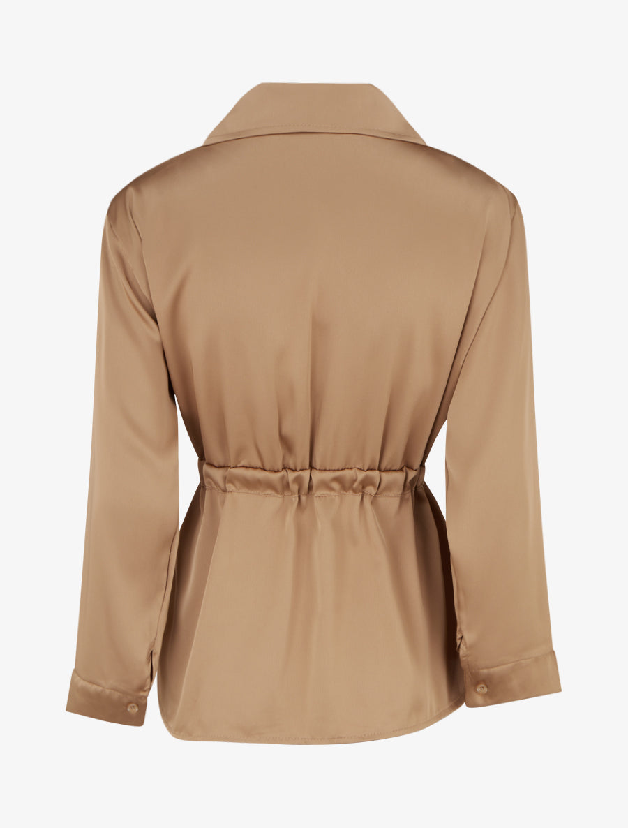 Chemise satinée ample à liens - Camel - 2