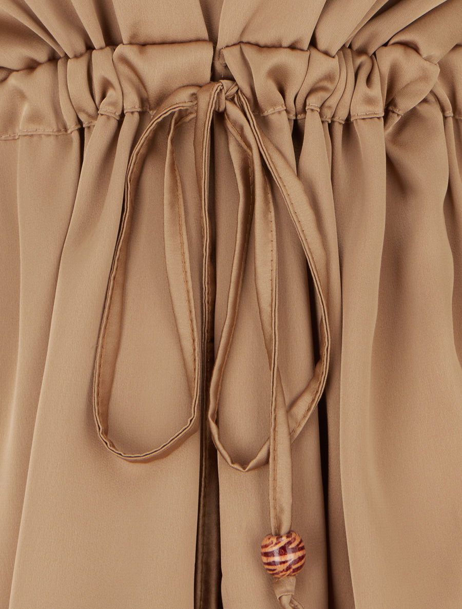 Chemise satinée ample à liens - Camel - 3