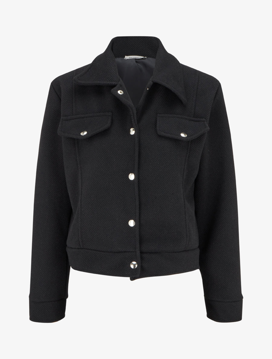 Blouson boutonné à poche à rabat - Noir - 1