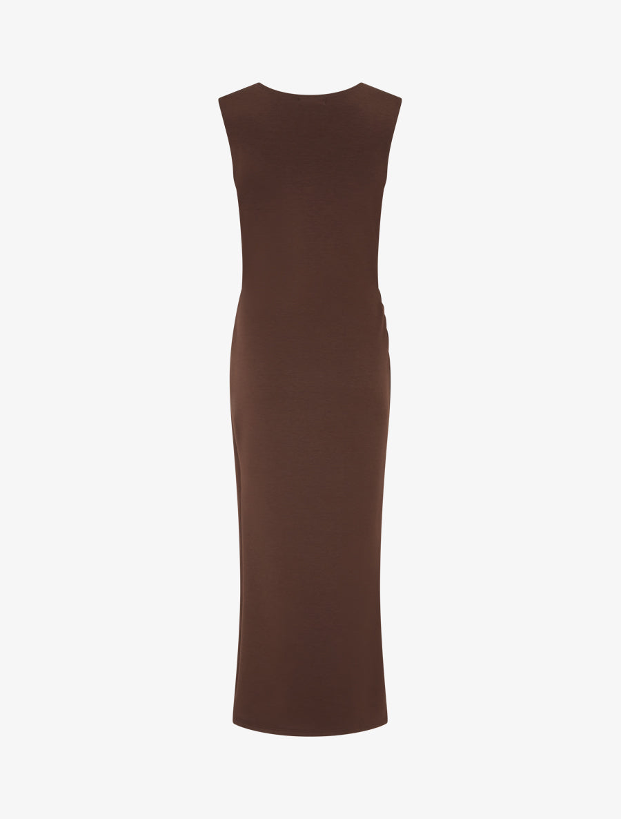 Robe longue fendue à empiècement bijou - Marron - 2