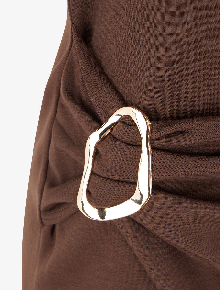 Robe longue fendue à empiècement bijou - Marron - 3