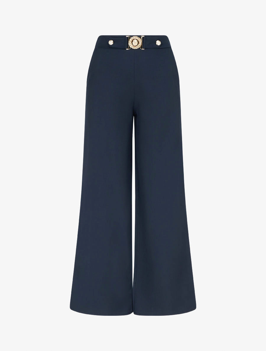 Pantalon droit à ceinture fantaisie - Marine - 1