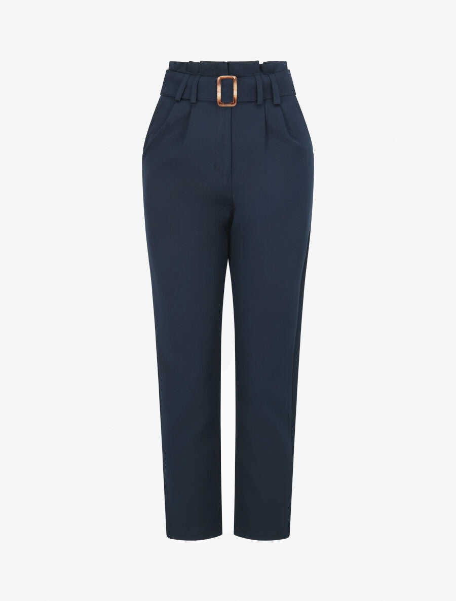 Pantalon de tailleur paperbag - Marine - 1