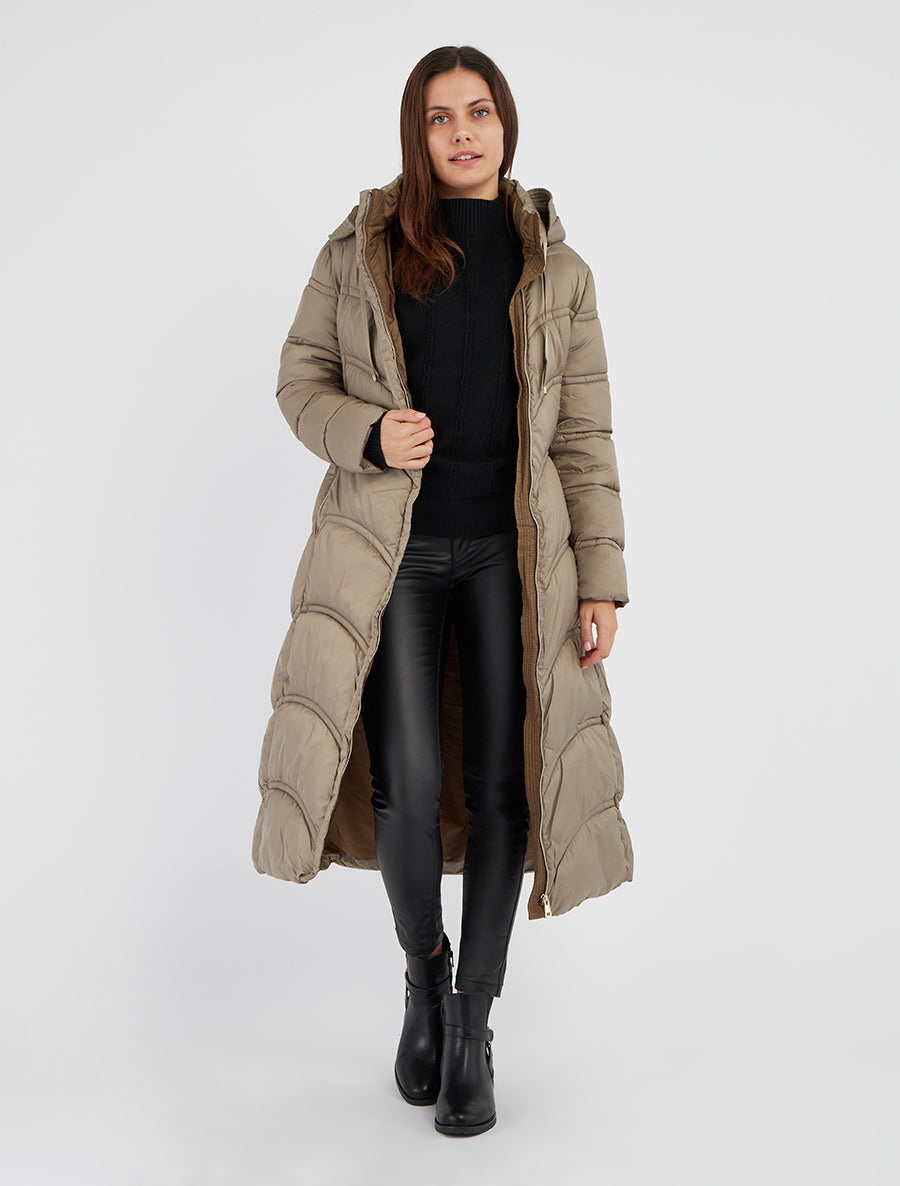 Doudoune longue à capuche - Taupe - 8