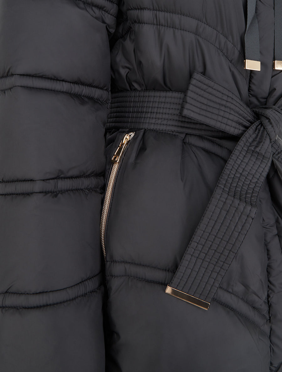 Doudoune longue à capuche - Noir - 3