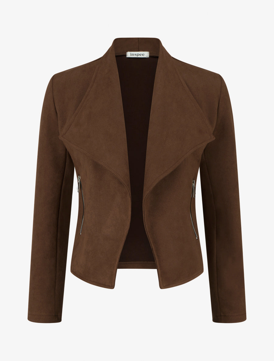 Veste en suédine à poches décoratives zippées - Marron