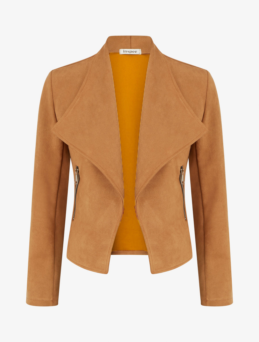 Veste en suédine à poches décoratives zippées - Camel