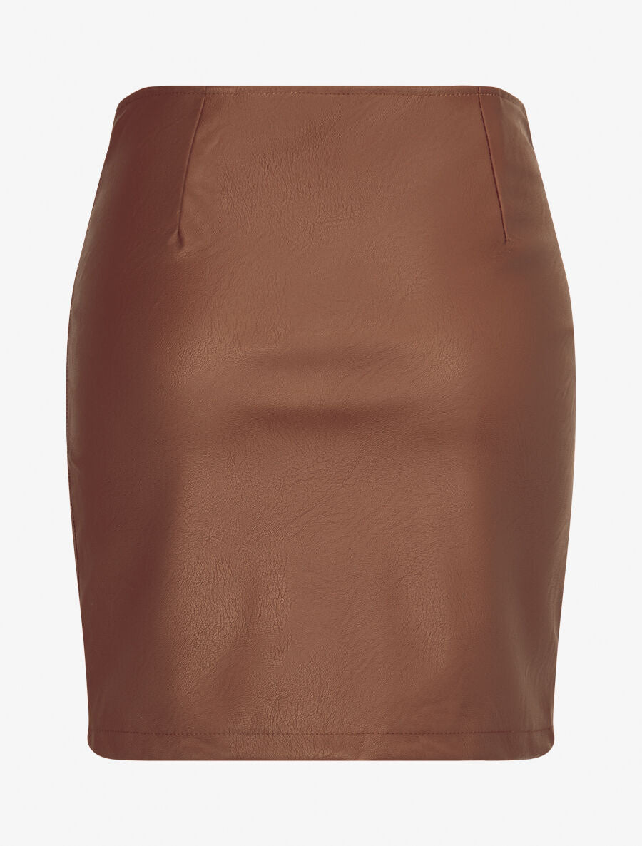Jupe moulante en simili - Marron - 2
