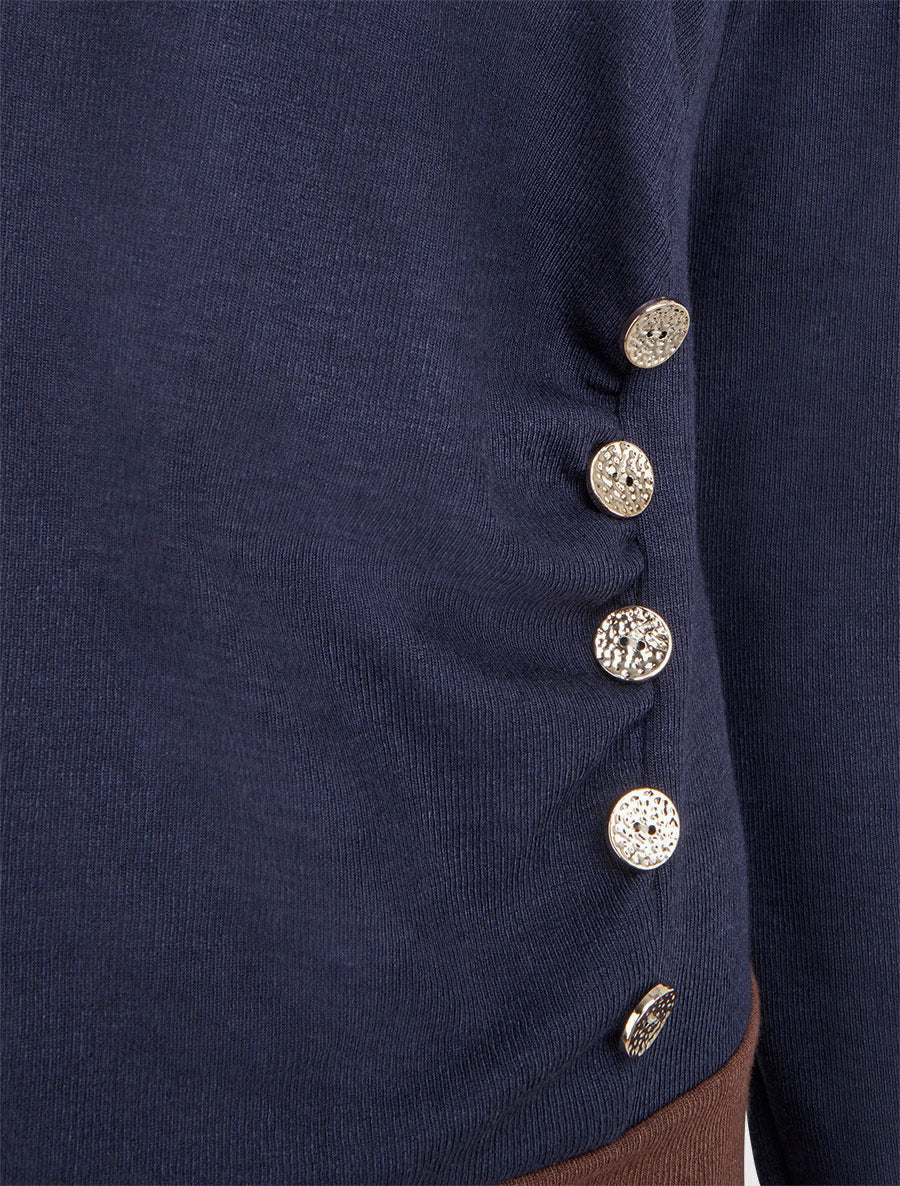 Pull bicolore à boutons décoratifs - Marine - 3