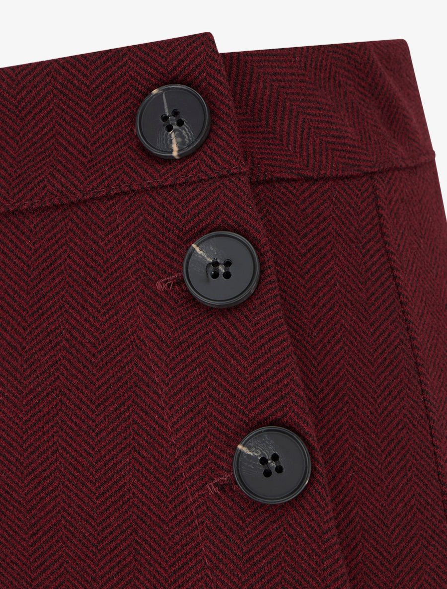 Rechte broek met chevronprint en knopen. - Bordeaux