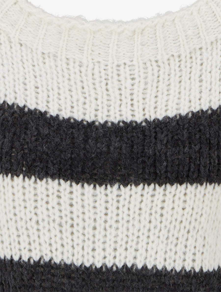 Pull rayé à col rond - Crème - 3