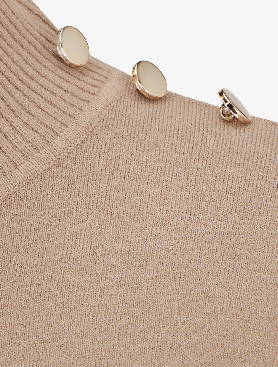 Pull ajusté à col montant et boutons - Beige - 3