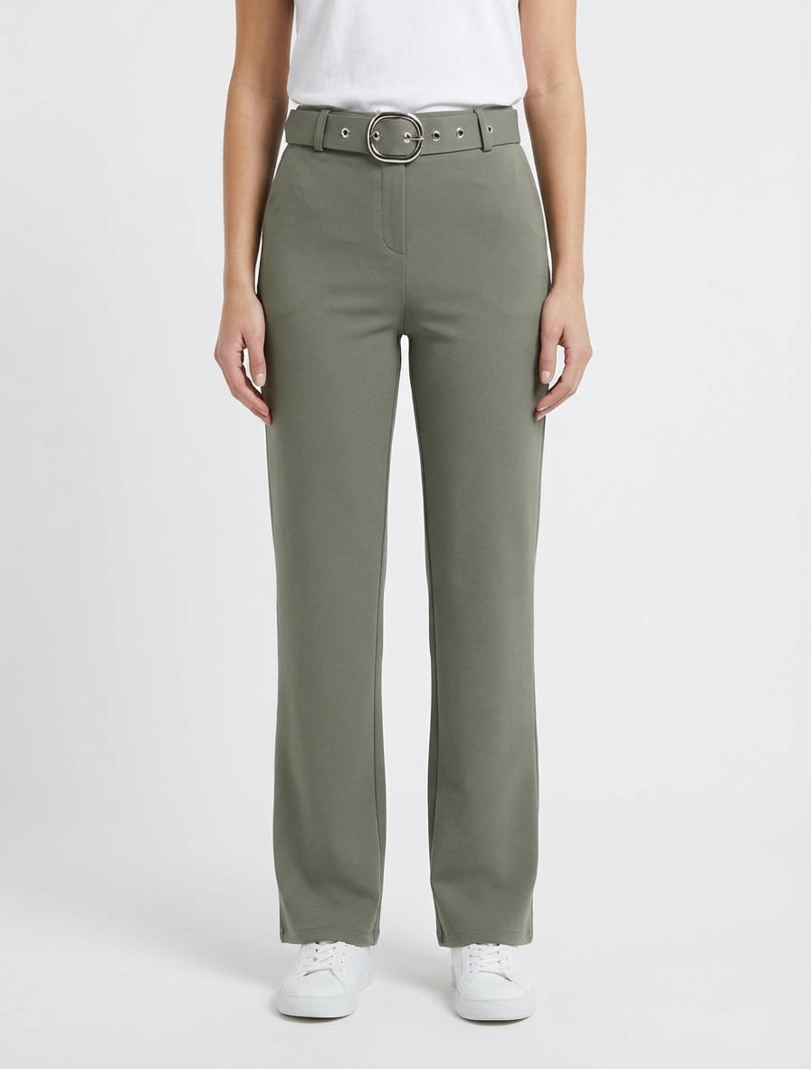 Pantalon droit ceinturé - Kaki