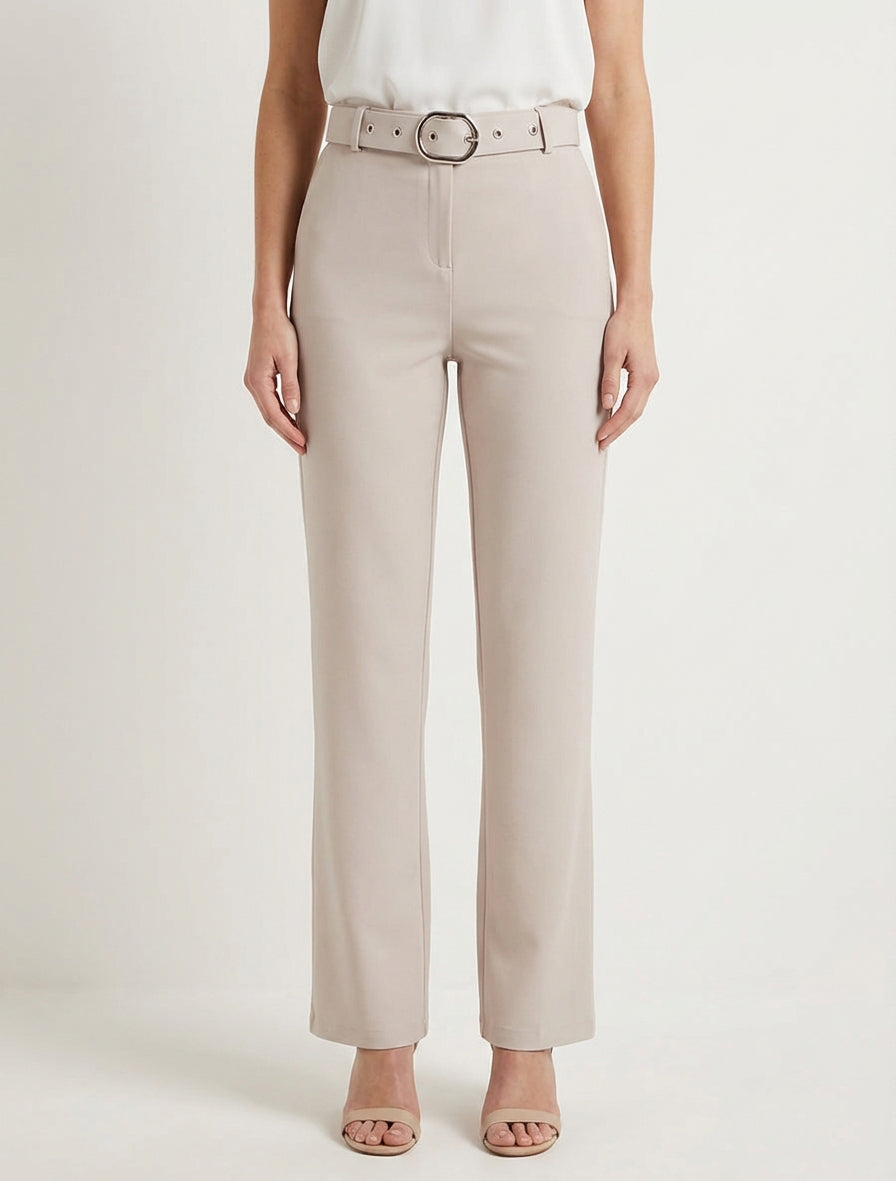 Pantalon droit ceinturé - Beige