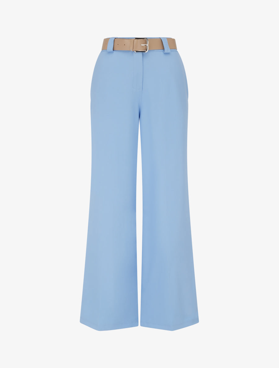 Pantalon droit uni élastiqué - Bleu ciel - 1