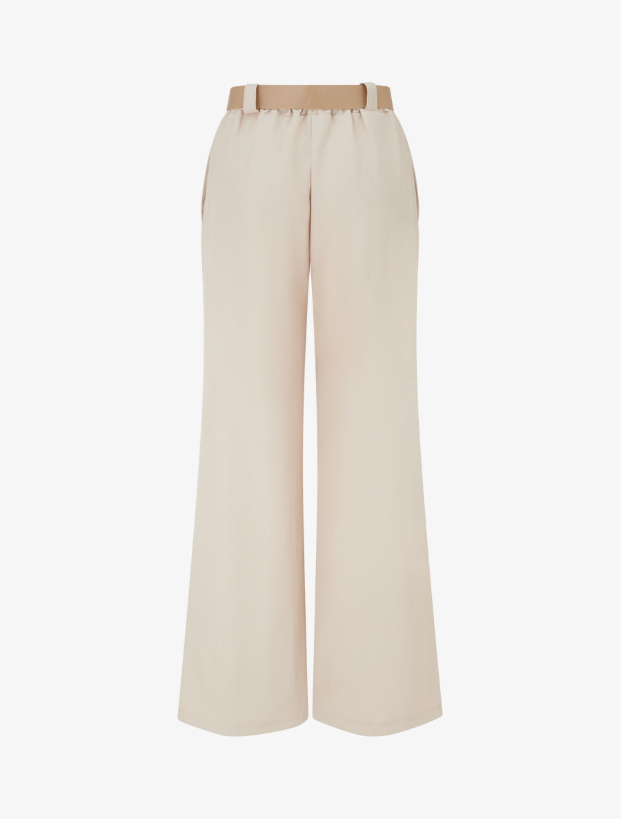 Pantalon droit uni élastiqué - Beige - 2