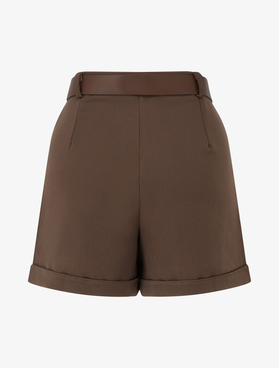 Short droit uni taille haute - Marron - 2