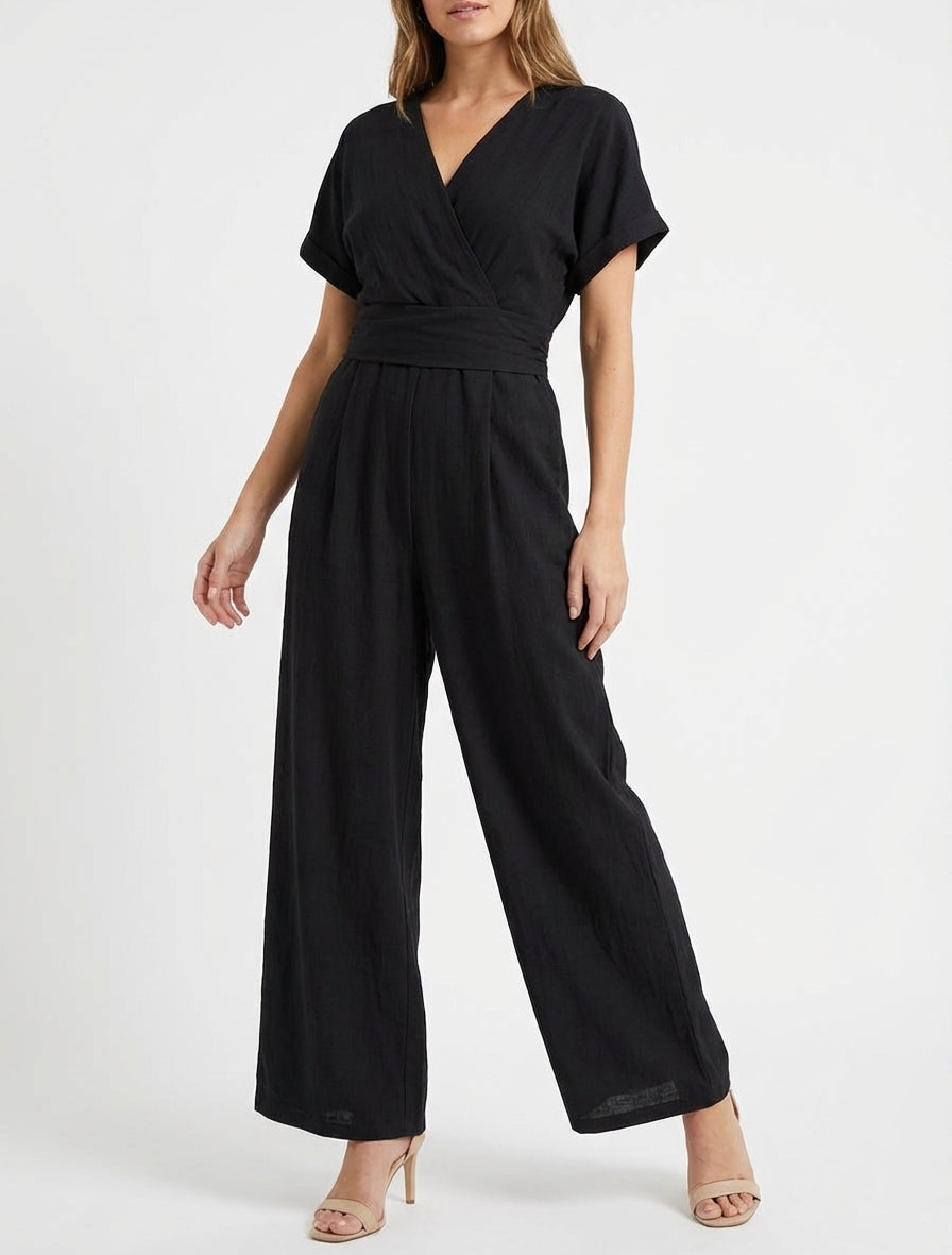 Combinaison unie à manches courtes - Noir