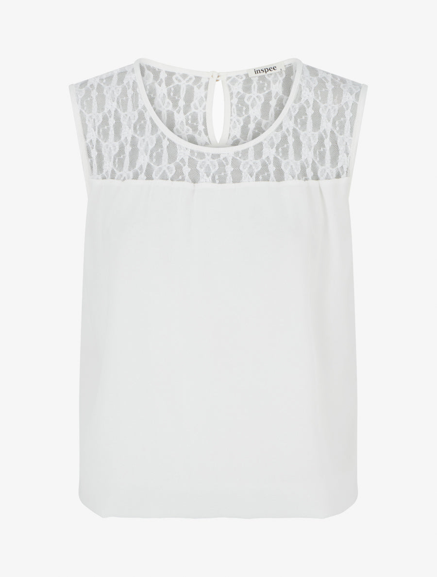 Top boule sans manches à dentelle - Blanc - 1