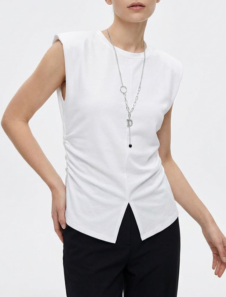 Top sans manches à côtés froncés - Blanc