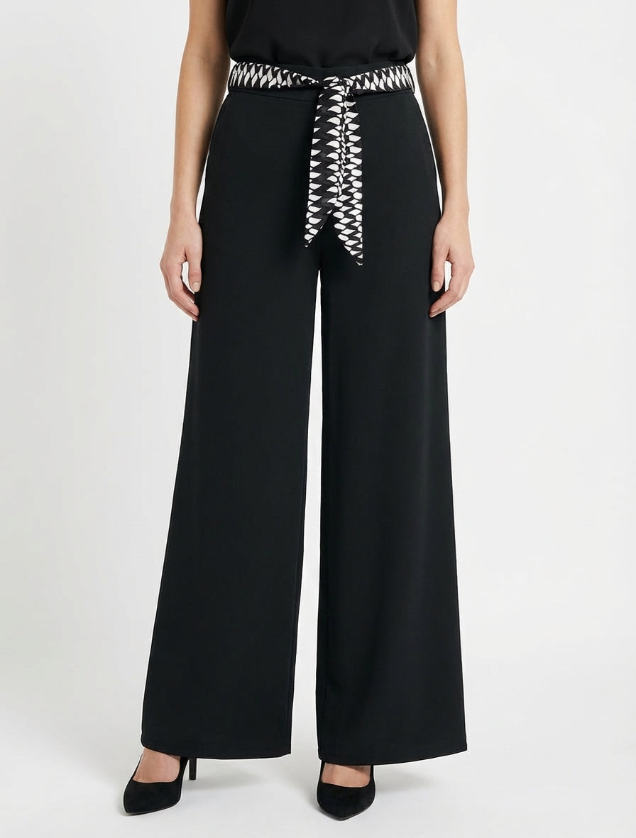 Pantalon ample uni et ceinturé - Noir