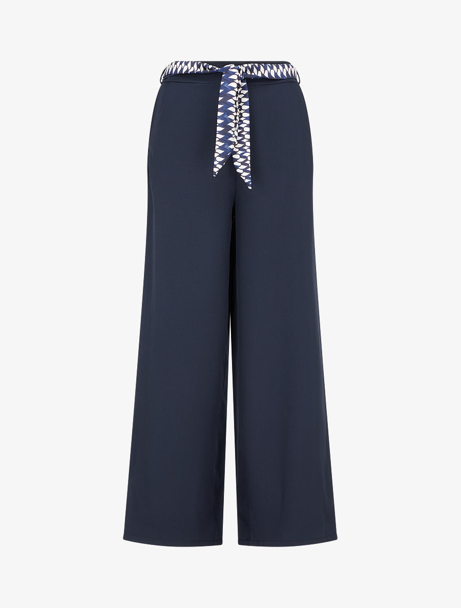 Pantalon ample uni et ceinturé - Marine - 1