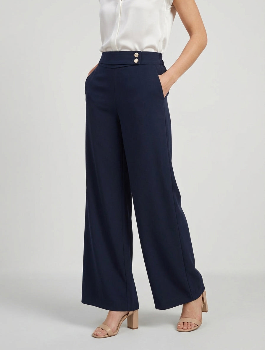 Wijde broek met riem en knopen - Marine