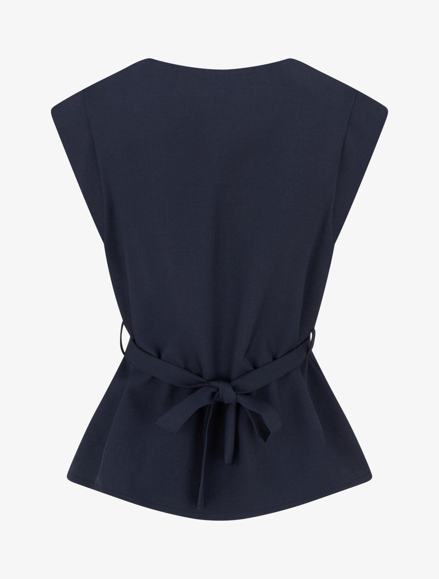 Top uni sans manches à empiècement bijou - Marine - 2