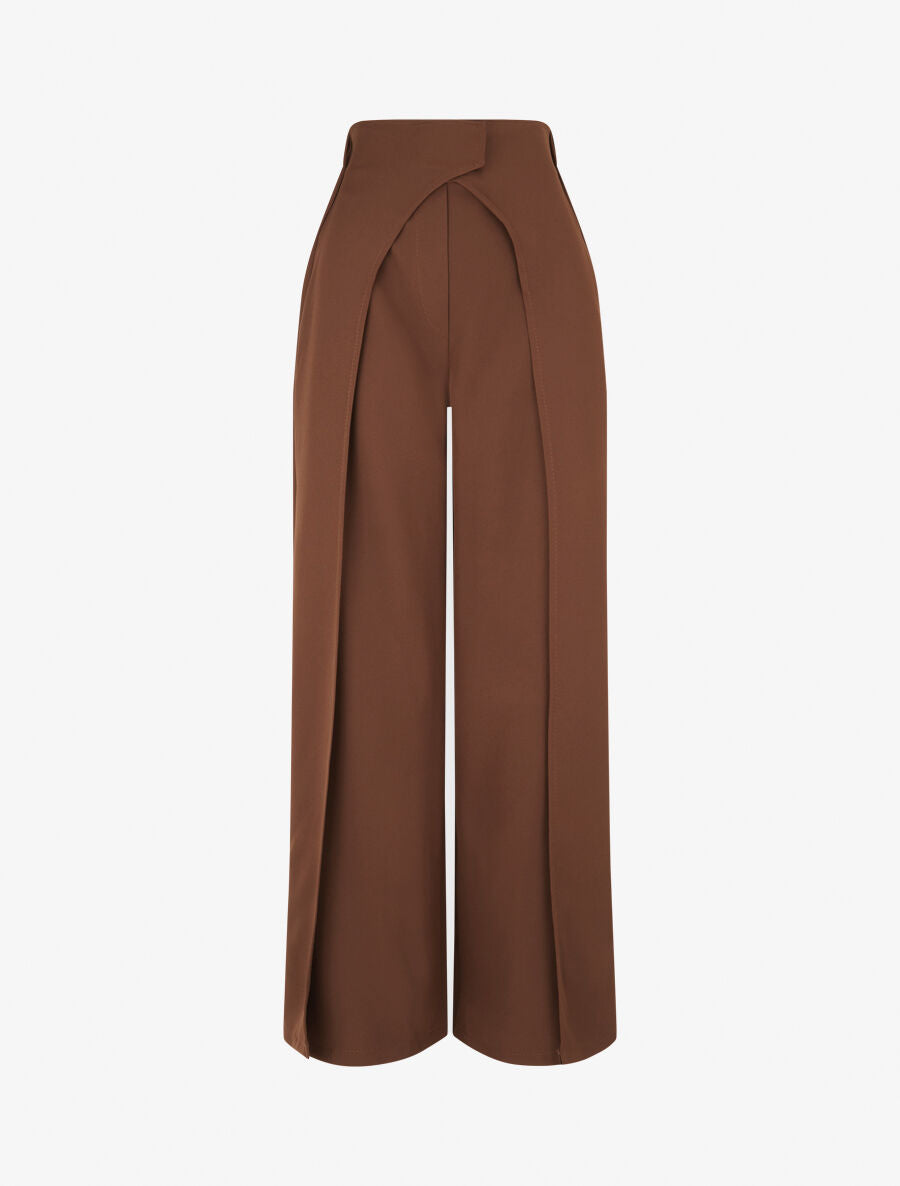 Pantalon à large pans superposés - Marron - 1