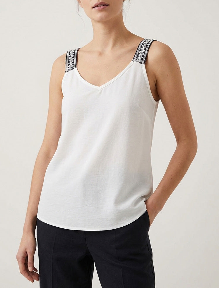 Effen tanktop met fantasiebandjes. - Wit