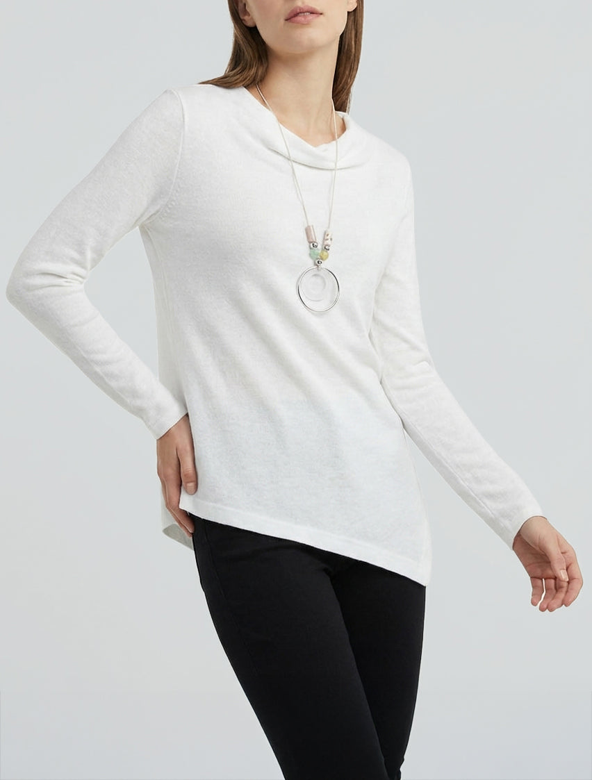 Pull asymétrique à col bénitier - Blanc
