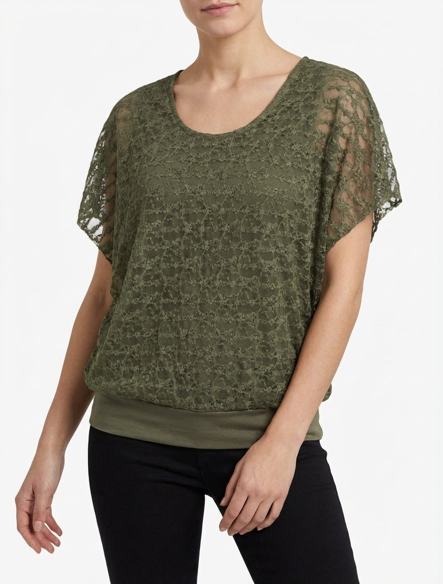 Top boule en dentelle - Kaki
