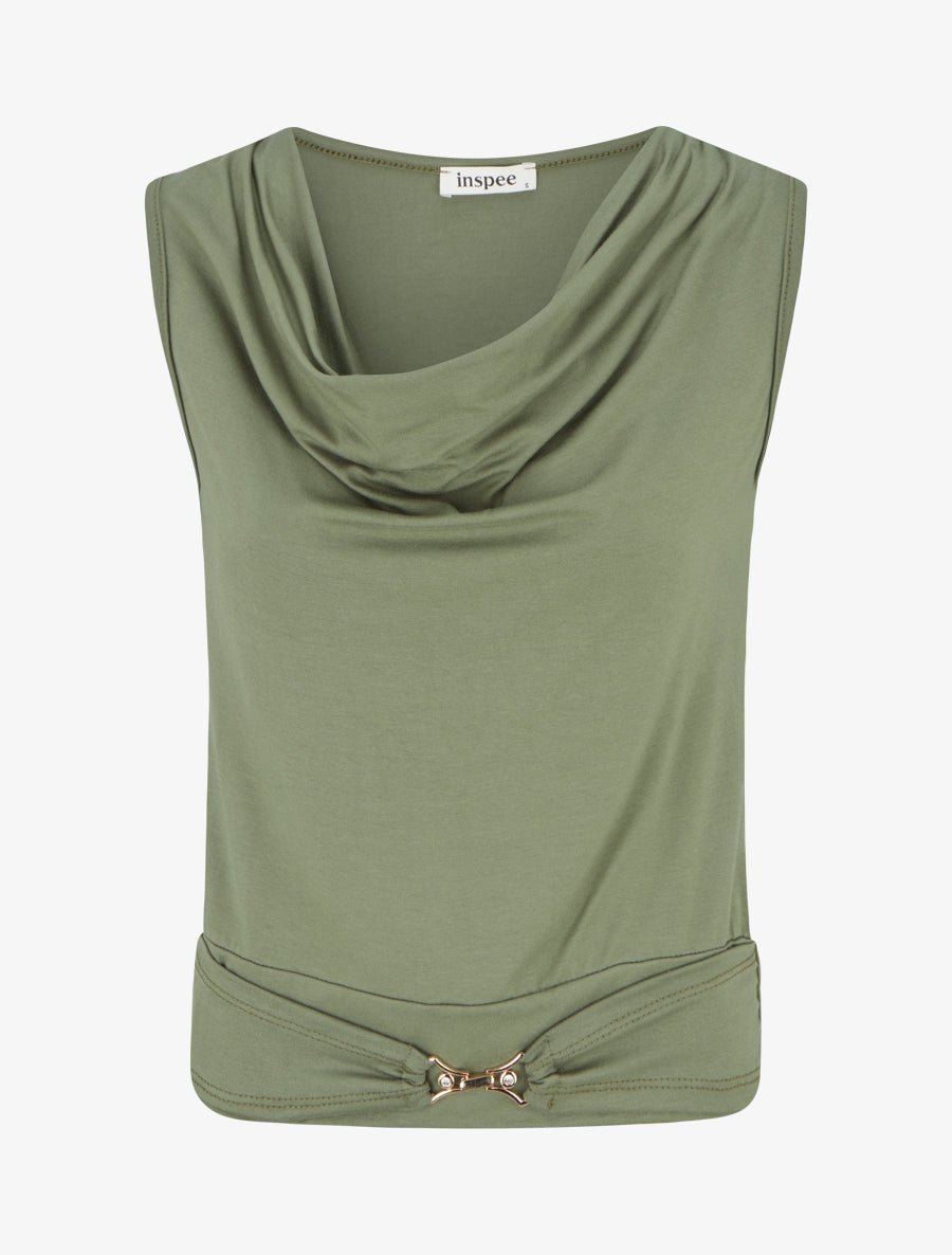 Top uni à empiècement bijou strassé - Kaki - 1