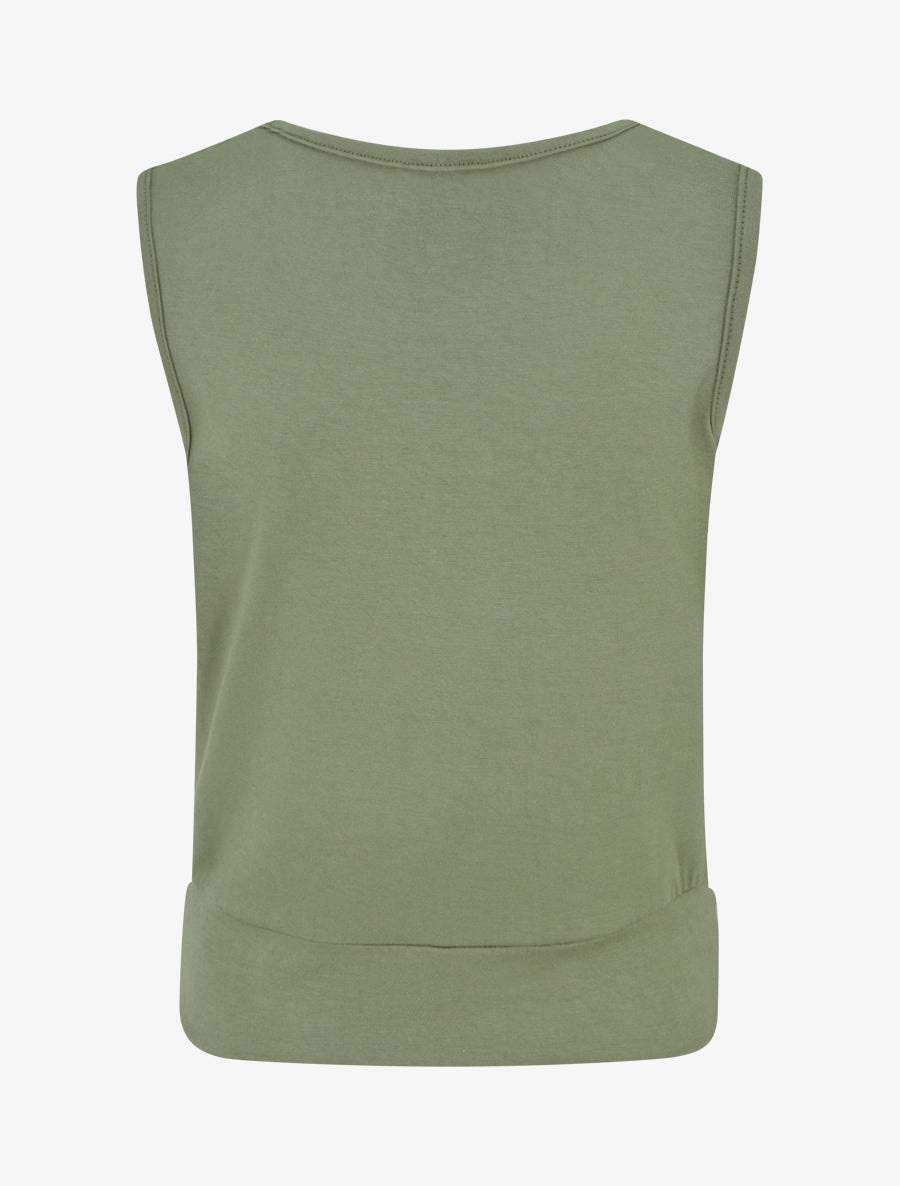 Top uni à empiècement bijou strassé - Kaki - 2