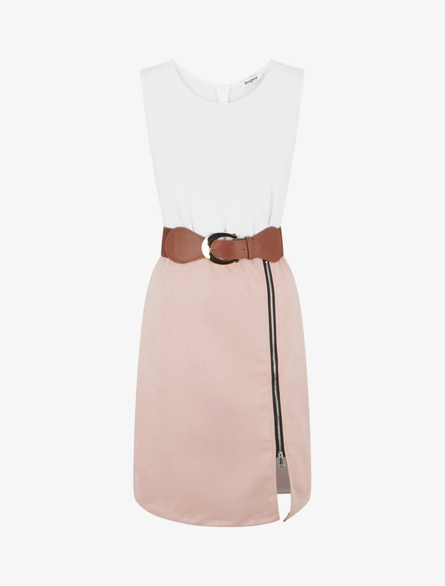 Robe bimatière à zip - Rose - 1