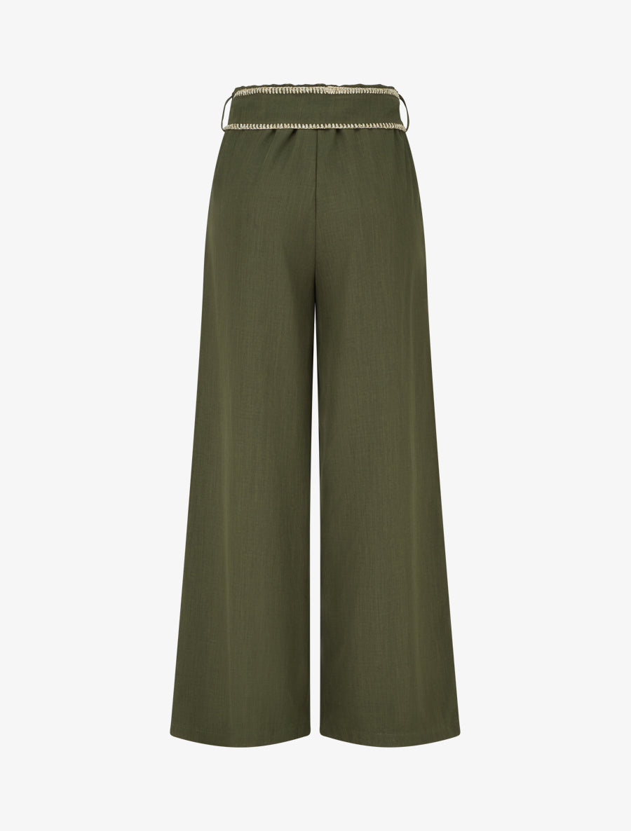 Pantalon ceinturé à détail irisé - Kaki - 2