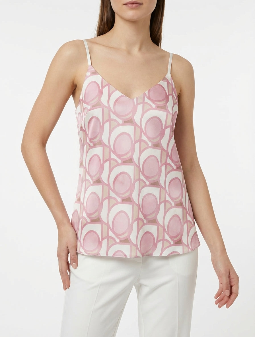 Caraco satiné imprimé graphique - Rose