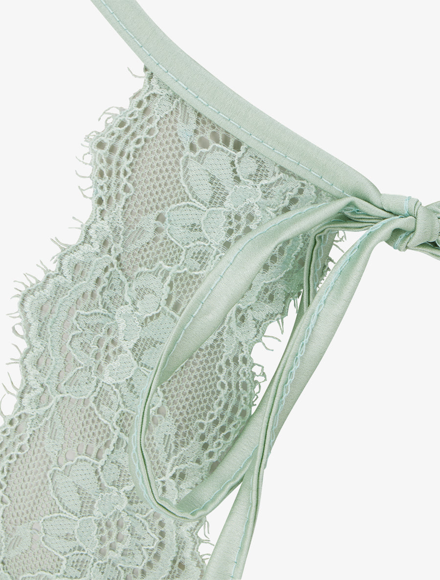 Caraco satiné à dentelle et liens - Vert d&