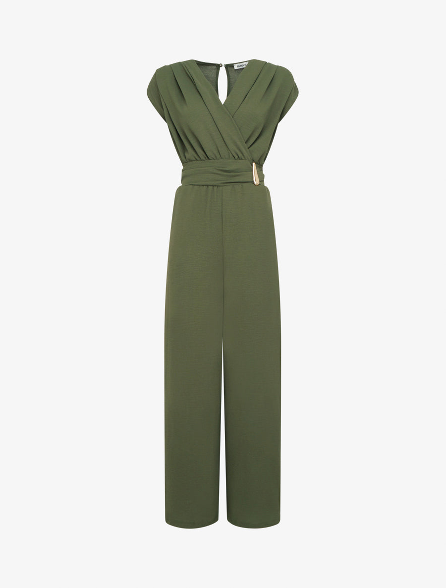 Combinaison ample à col cache-coeur effet drapé - Kaki - 1