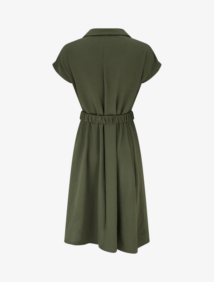 Robe fluide unie ceinturée - Kaki - 2