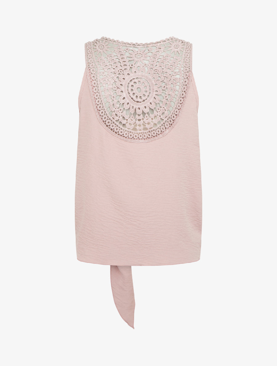 Top uni à nouer et dos brodé - Vieux rose - 2