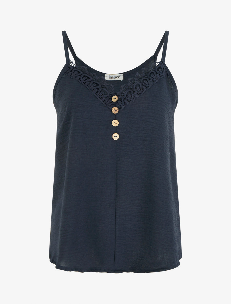 Caraco à boutons décoratifs et broderie - Bleu nuit - 1