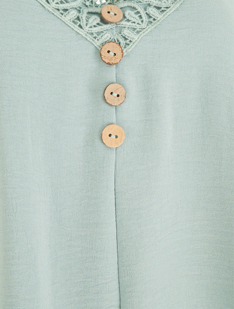 Caraco à boutons décoratifs et broderie - Vert d&