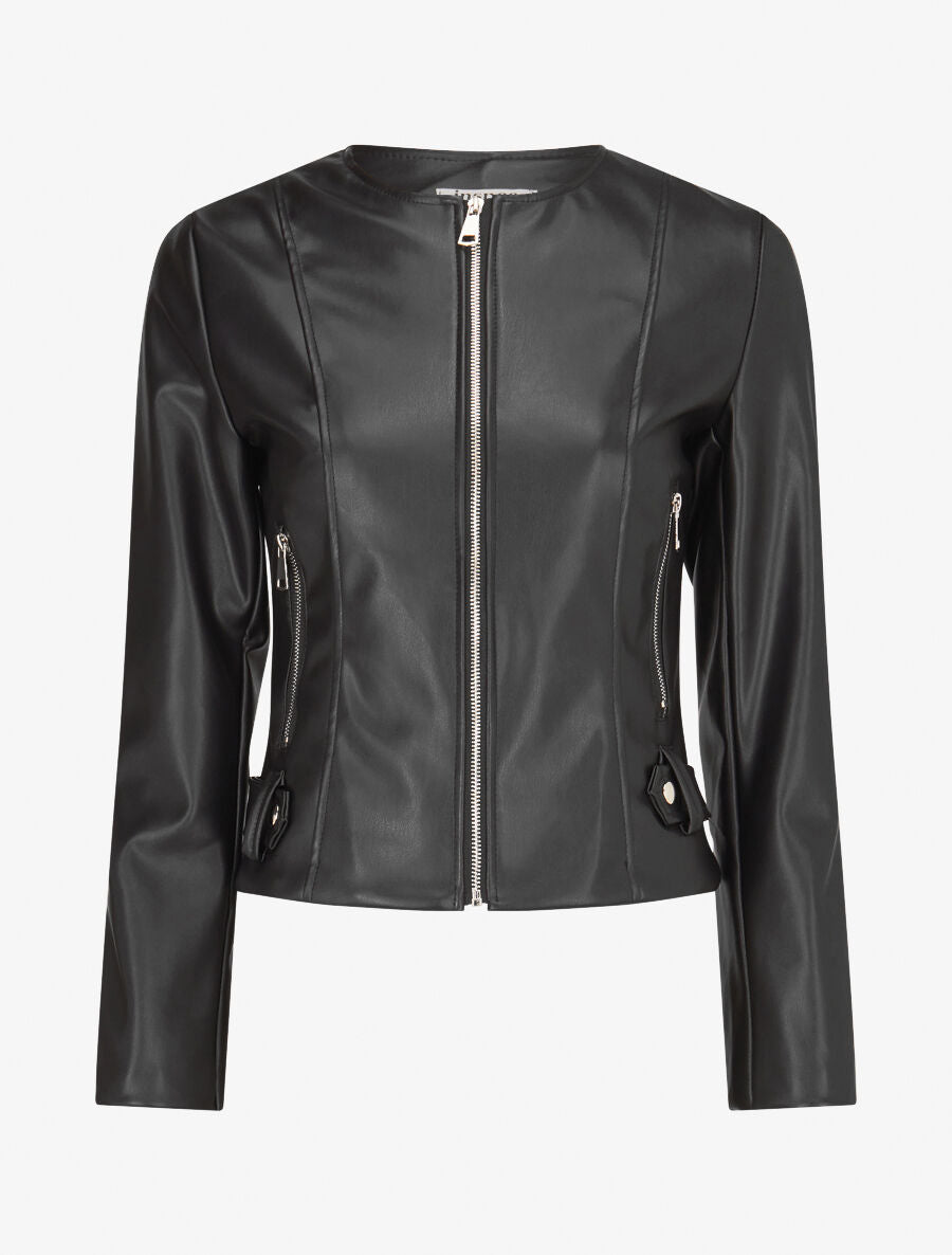 Veste moulante en simili - Noir - 1