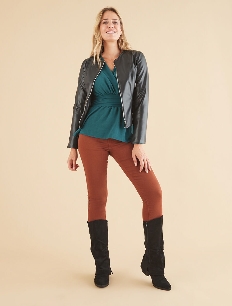 Veste moulante en simili - Noir - 4