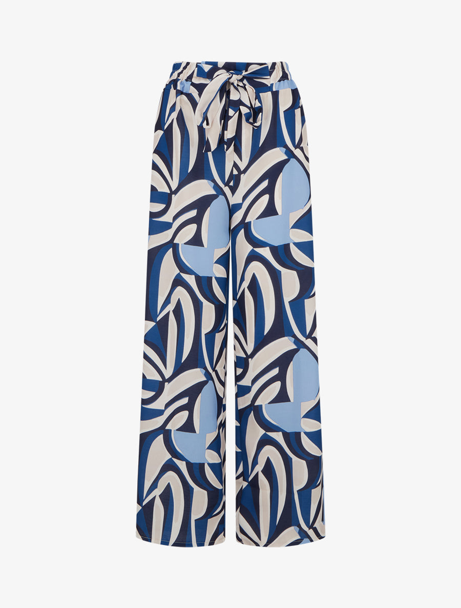 Pantalon ample imprimé graphique - Bleu - 1